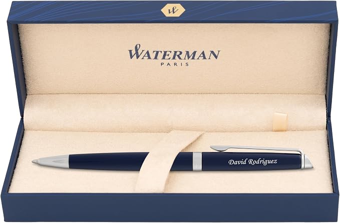 Waterman Hemisphere Engraved Twist-Action Ballpoint Pen, Blue Lacquer with Chrome Trim, Personalized Gift for Executives, Retirement, Career Advancement, Graduation, Gift Box Included