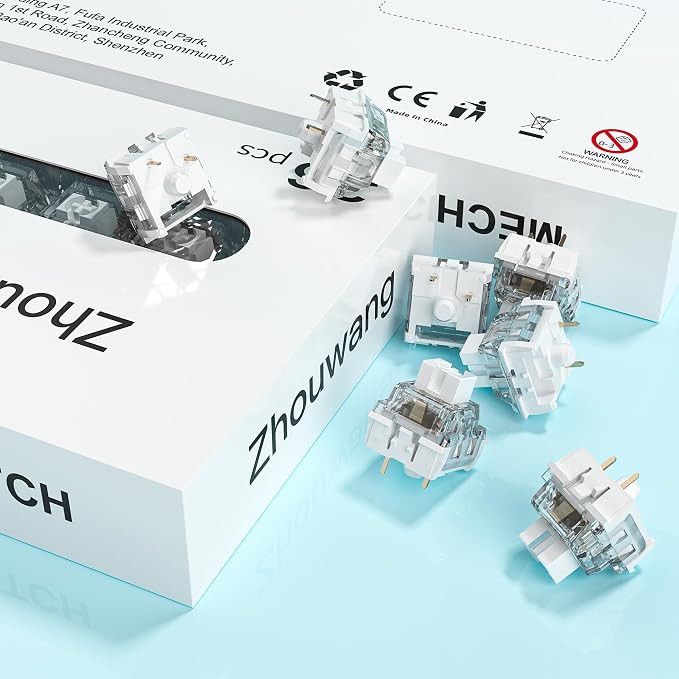 ZhouWang White Shark Keyboard Switch, Pre-Lubricated Dustproof Clicky Switch, Suitable for 3D-Printed Clickers and Gaming Mechanical Keyboards （72Pcs）
