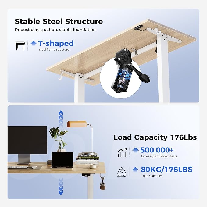 Agilestic Electric Standing Desk, 55 x 24 Inches Height Adjustable Desk, Sit Stand up for Work Office Home, Ergonomic Rising Computer Table with Memory Preset, Maple