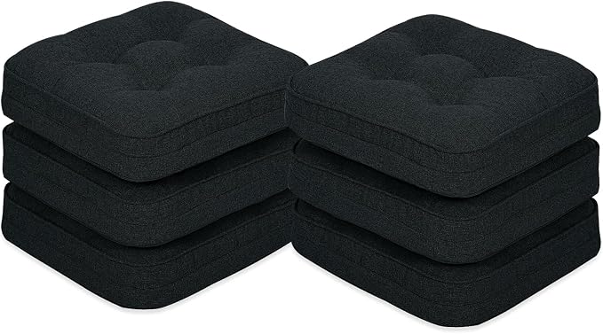 GOFORIT Tufted Shredded Memory Foam Chair Pads，Kitchen Chair Cushions for Dining Chairs,Non-Slip Seat Cushions with Removable Cover, 16'' x 16'', 6 Pack,Black