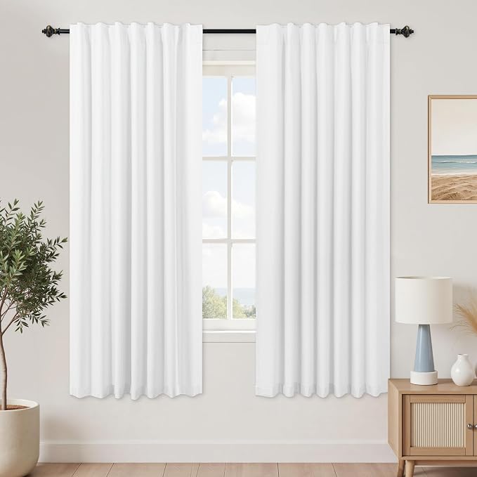 KOUFALL White Blackout Thermal Lined Curtains, 72 Inch Length Back Tab Black Out Curtains for Bedroom, Living Room, 72 Inches Long, Cortinas Blancas para Sala