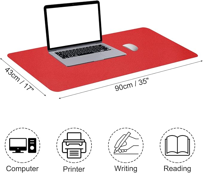 Patikil Large Desk Mat, 35"x17" Non-Slip Waterproof PU Leather Desk Pad Dual Sided for Office, Home, Work & Study, Dark Red