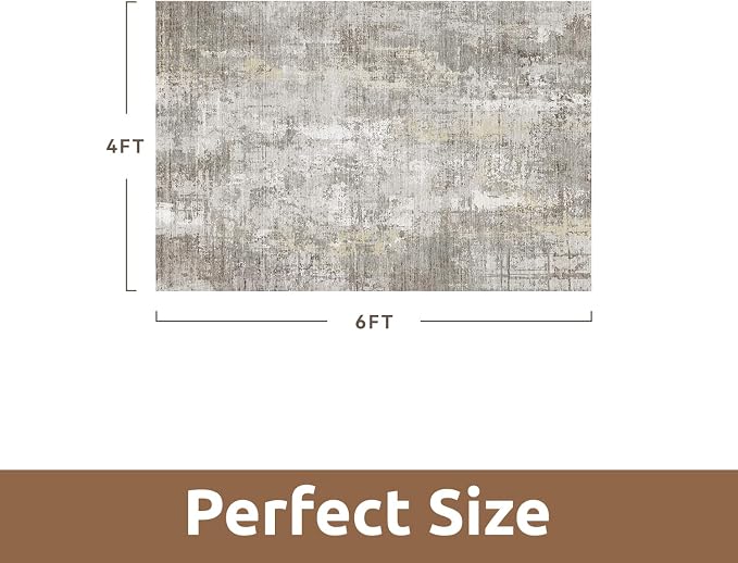 4 x 6 Area Rugs for Living Room, Machine Washable Non Slip Rug Ultra Soft Low Pile Indoor Carpet Modern Abstract Rugs for Bedroom Office Room Dining Room Beside, Beige