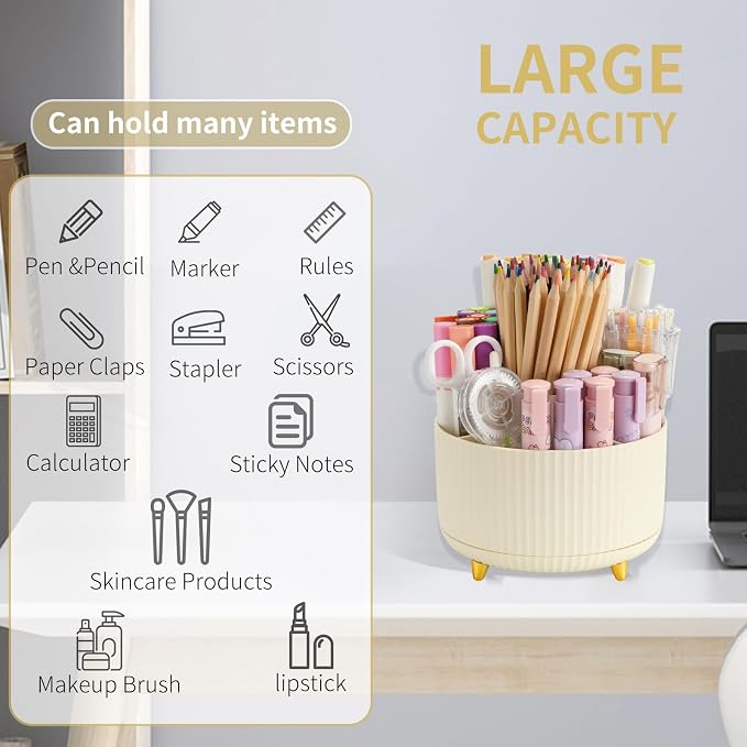 Camelmother 360°Rotating Pen&Pencil Holder For Desk With 5Slots Cute Office | Spacious Beautiful & Durable For Teachers Students Workers Easy Storage for Pens Stationery