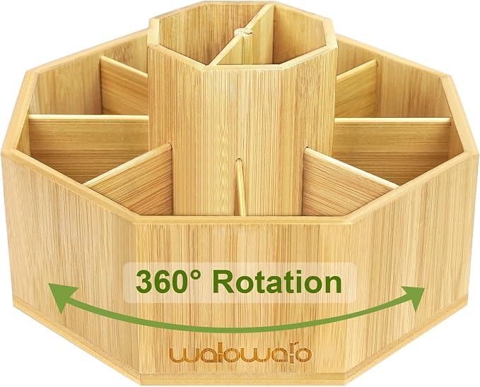 Bamboo Rotating Art Supply Organizer Caddy Holds 800+ Pencils Spinning Crayon 160 Marker Holder Desk Brush Colored Pencil Storage for Office Classroom Organization Stationary (Larger VER)