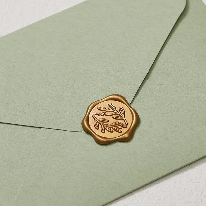 UNIQOOO Wax Seal Stickers - Olive Branch Wedding Invitation Envelope Seal Stickers, 100 Pcs Self- Adhesive Antique Gold Stickers, Perfect for Invitation, Christmas, Gift Wrapping