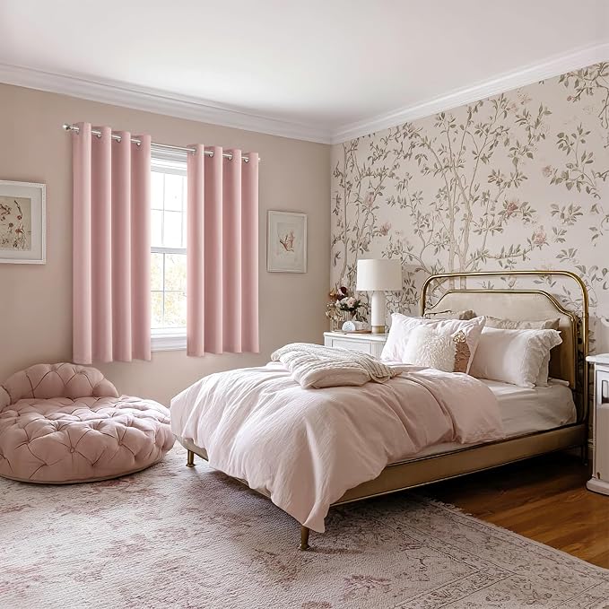 MIULEE Blackout Curtains for Bedroom Living Room 2 Panels, Thermal Insulated Room Darkening Drapes Grommet Noise Reducing Light Blocking Window Treatments 63 Inches Long 50x63 Inch Pink