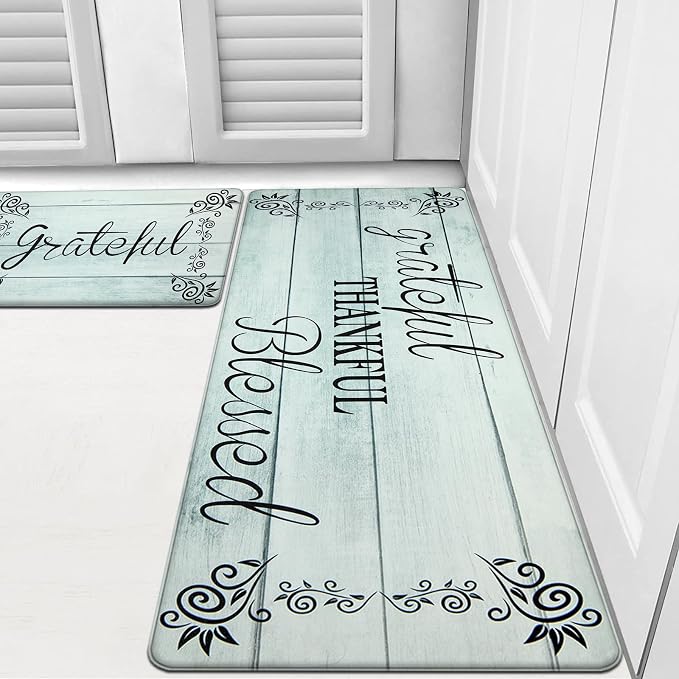 HEBE Anti Fatigue Kitchen Mat Set of 2, Cushioned Kitchen Mats for Floor | Non Slip Waterproof Kitchen Rug and Runner Set, Farmhouse PVC Foam Comfort Mat Floor Carpet for Sink, Standing Desk, Laundry