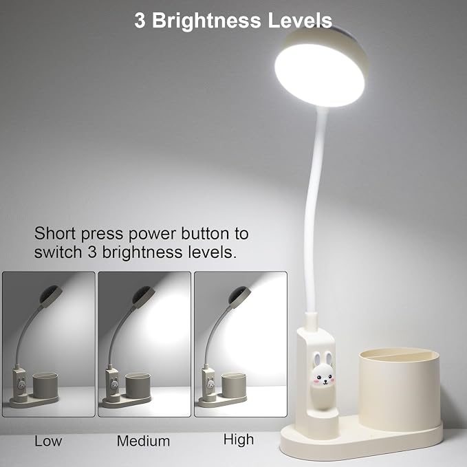 Cute Desk Lamp for Home Office, Touch Small Table Light for Kids | Eye-Care Dimmable Bedside Reading Light, Flexible Gooseneck, Star Projector Night Light with Pen Holder for College Dorm