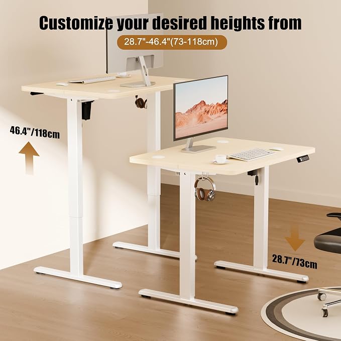 Small Standing Desk, 32"x24" Height Adjustable Sit-Stand, Home Office, Oak | Electric Adjustable Standing Desk, Sit to Stand Computer Office Desk with Splice Board, Memory Preset, Lifts 28.7''-46.5"
