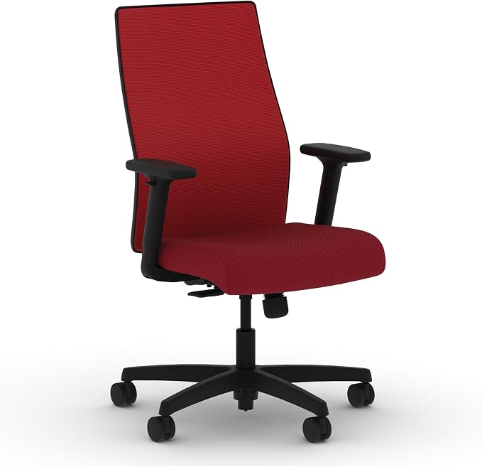 HON Ignition 2.0 Mid‑Back Ergonomic Office Chair, Mesh Task Desk Chair with Lumbar Support, Standard Synchro‑Tilt, Height and Width Adjustable Arms, Black Frame, Bullseye