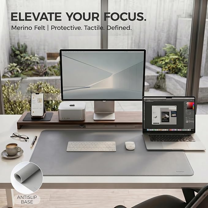Large Desk Pad Non-Slip Desk Mat Protector for Keyboard Mouse Waterproof Vegan Leather Surface Faux Leather Laptop Mat Smooth Mouse Pad Premium Gift Tube Mist Gray 31.5" x 15.7"