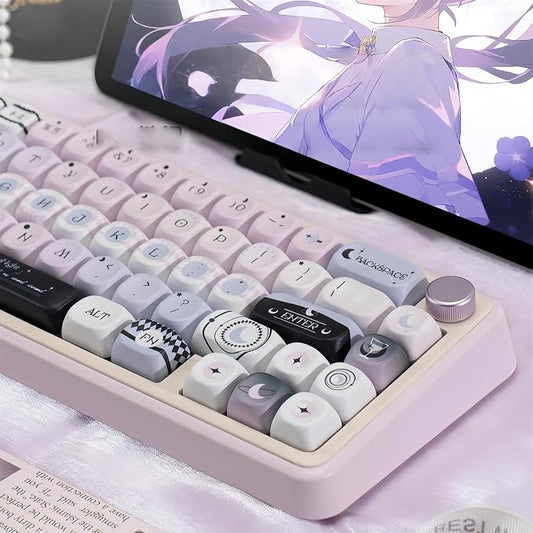 Black Pink Cute Keycaps,MOA Pofile Moonlight-Theme Custom Keycap Dye Sublimation PBT Keycaps 134 Keys Full Size Keycap Set for Cherry MX Switches 60% 75% 100% Mechanical Gaming Keyboard DIY