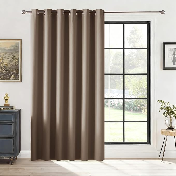 RYB HOME Blackout Thermal Insulated Curtains, Portable Curtain for Sliding Glass Door/Storage/Space Room Divider, Large Window Treatment Room Divider Panel, W80 x L84, Cappuccino, 1 Panel