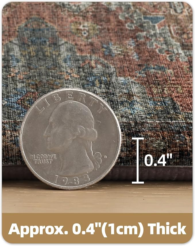 Color&Geometry Kitchen Floor Mat 24x59 Faded Boho Anti Fatigue,Dark Red | 0.4in Cushion Standing Mat For Cooking/Working/Laundry, Boho Decor, Non Slip PVC Kitchen Rug, Oil/Water Proof, Anti Slip