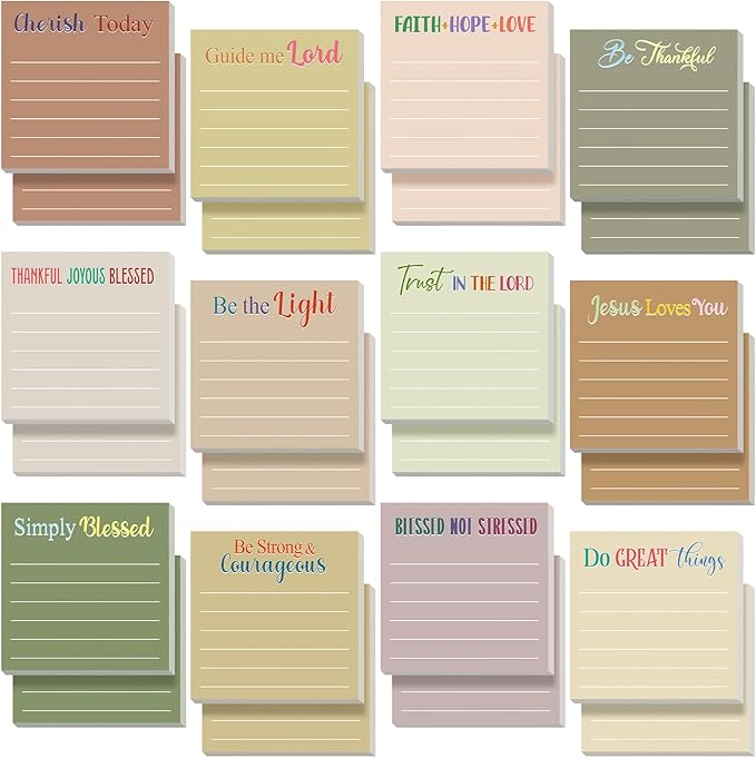 Yinder 24 Pcs Inspirational Sticky Notes Thank You Gift Motivational Sticky Note Pad Employee Appreciation Gift Bulk for Staff Coworker Teacher Nurse Office Groups 3 x 3'' (Bible,Boho)
