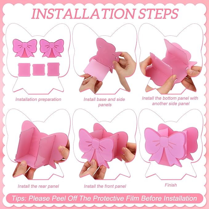 2 Sets Pink Pen Holder Pink Bow Pencil Holder Cute Desktop Pen Cup Makeup Brush Container Coquette Pinks Bow Desk Organizer-Assemble Acrylic Pen Holders Creative Stationery Storage Back to School Gift