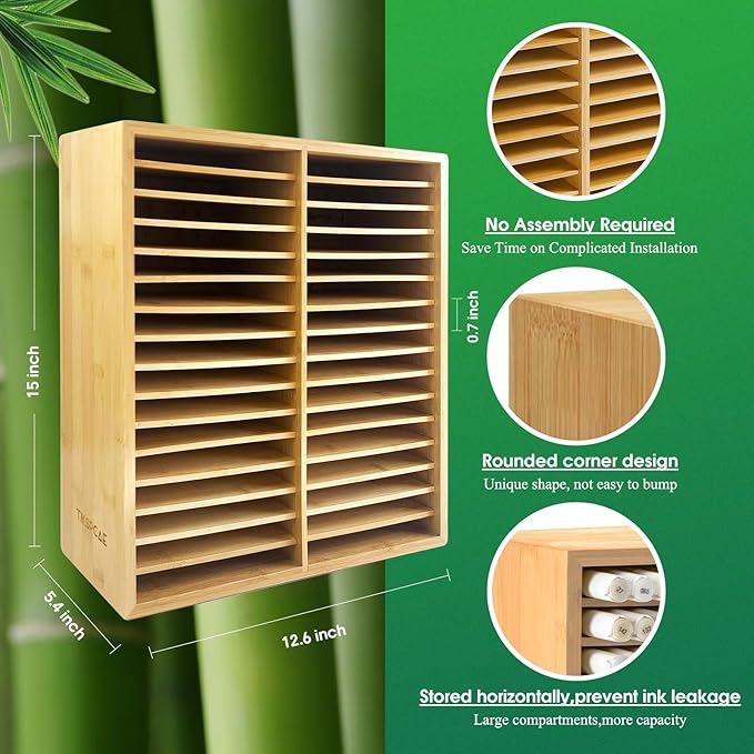 Marker Organizer for 288 Markers,Bamboo Wooden Desk Storage Organizer Rack,Markers Pens Pencils Art Brushes Storage Holder for Home Classroom Office Decor