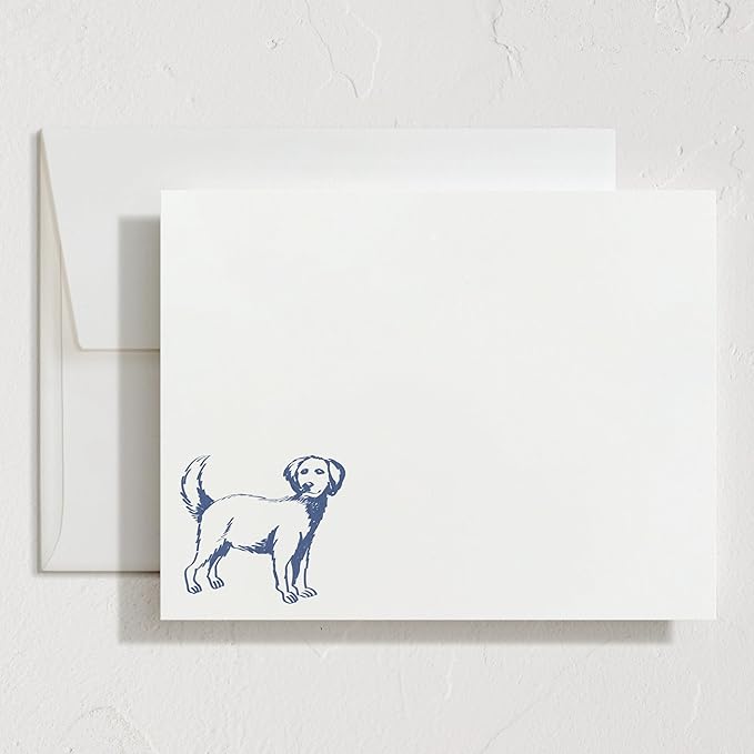 Minted Best Friend Stationery Set, Set of 10, Flat Note Cards & Envelopes for Invitiations and Handwritten Thank You Messages, Blue Dog Illustration, Gifts for Men & Women, Pet Lovers, Luxurious Paper