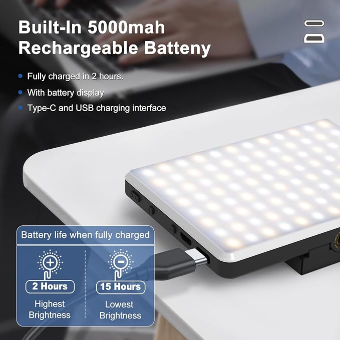 Selfie Light, Phone Light with Front & Back Clip, 60 LED Portable Light with 3 Modes, 5000mAh Rechargeable Video Light for Phone, iPhone, TikTok, Vlog Photographic Lighting Monolights(2 Pack)