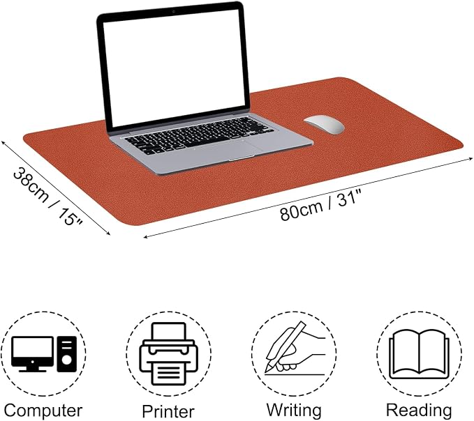 Patikil Desk Mat, 31"x15" PU Leather, Waterproof, Non-Slip Dual Sided Desk Pad for Office/Home/Study - Orange
