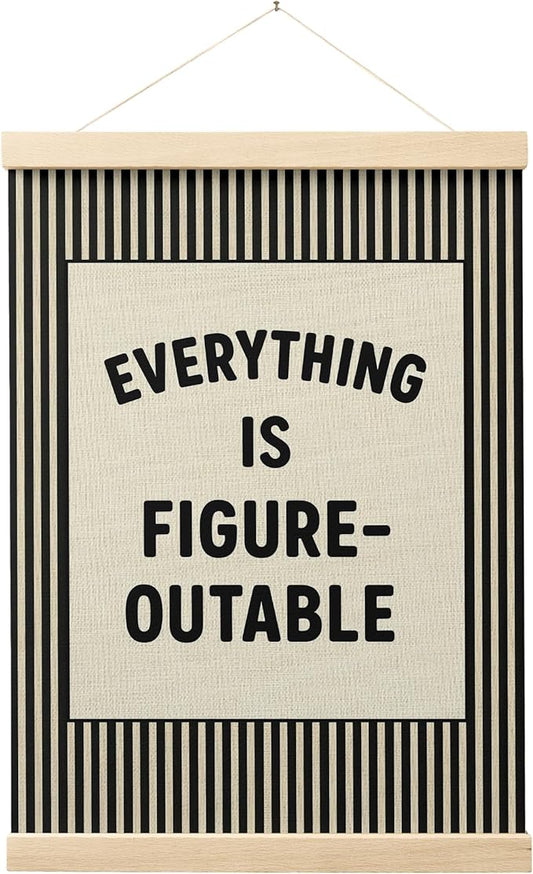 FGFK Everything Is Figureoutable Positive Affirmations Wall Art Poster Hanger Frame, Retro Black Inspirational Canvas Prints Framed Wall Decor for Office Classroom Home Bedroom, 12x16 Inch