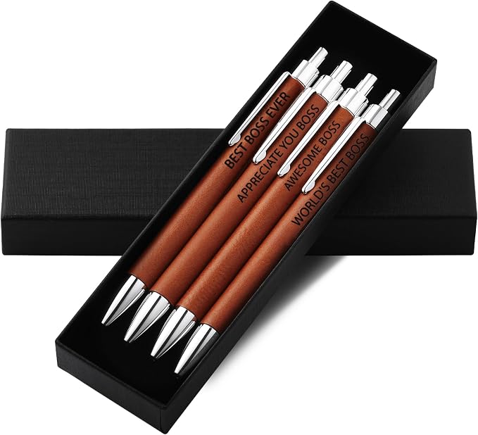 Sayglossy 4 Pcs Boss Appreciation Gifts Leather Pen Sets Boss Birthday Thank You Pens for Office Leader Supervisor Driver