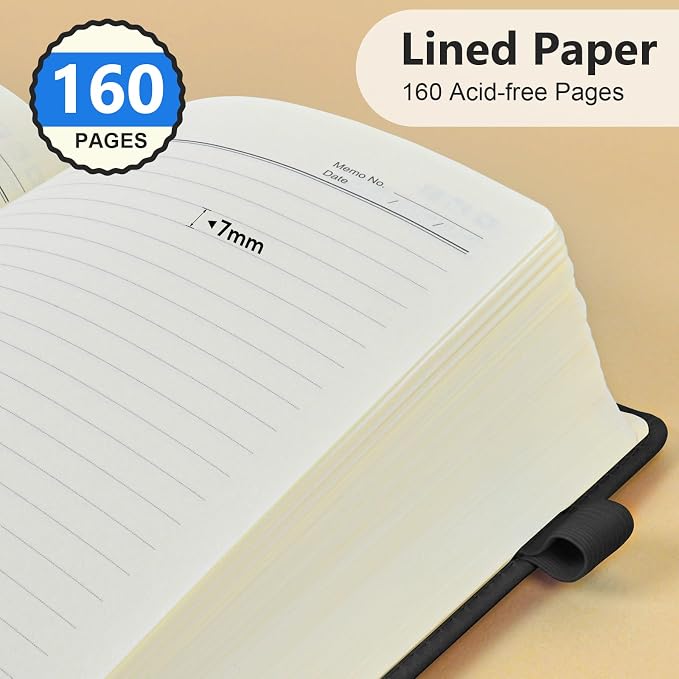 PERCUN Lined Journal Notebook for Men & Women, 160 Pages Leather Journals for Writing, A5 Hardcover Notebooks for Note Taking, Work, School, Business, Travel,Daily Diary 5.9" x 8.5" (Black)