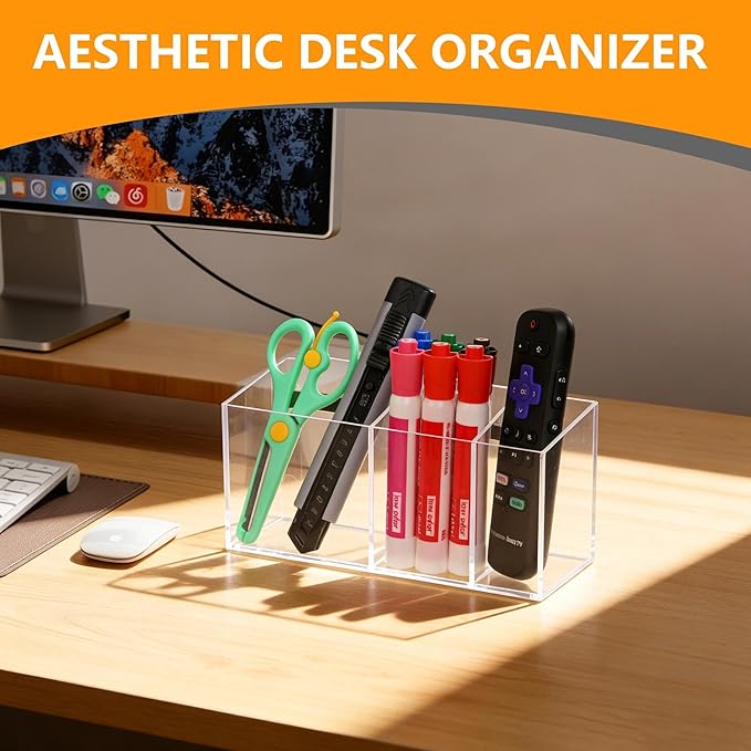Magnetic Dry Erase Marker Holder, Anti-slip Acrylic Magnetic Marker Pen Holder for Whiteboard, Refrigerator, Large Capacity Desk Locker Organizer Accessories, Pencil Cup for Office School