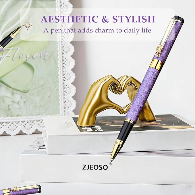 Luxury Pen,Best Luxury Ball Pen Gift Set for Women,Black Ink Fancy Pen Refillable for Executive Office,Professional,pretty pens,cool pens,Nice cute Designer Pen (Purple)