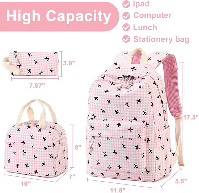 LEDAOU Backpack for Girls School Bag Kids Bookbag Teen Backpack Set Daypack with Lunch Bag and Pencil Case | Kids