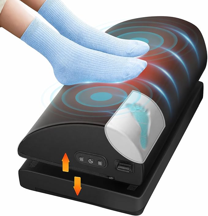Beleduc Heated Foot Rest Under Desk at Work, Ergonomic Under Desk Foot Stool with Vibration Massage, Memory Foam Footrest, 3 Adjustable Height, Non-Slip