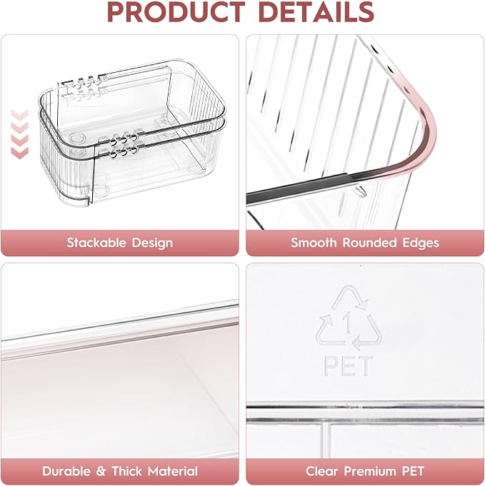 Expandable Drawer Organizer Set, Clear Adjustable Drawer Dividers, 4-Piece Storage Trays for Kitchen, Bathroom, Makeup, Office, Durable PET Material