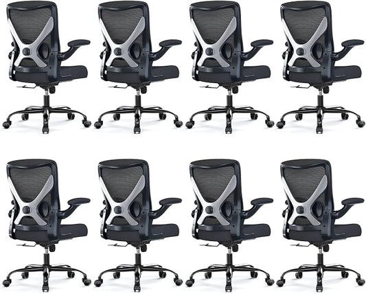 Ergalithic Office Chair: Mesh Ergonomic Desk Chair with 3D Lumbar & Swivel | 330LBS Computer Chair-Executive Task Chairs with Flip-up Arms Home Office Chairs Gaming Chair for Long Hours(Black-Pack of 8)