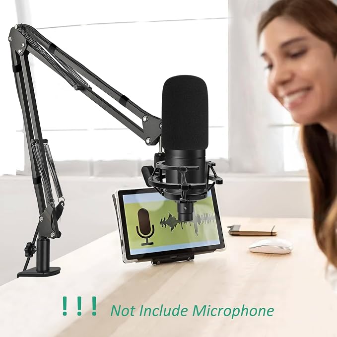 AT2020 Mic Stand, Adjustable Mic Boom Arm with Shock Mount, Foam Windscreen and Cable Ties, for AT2020 AT2020USB AT2020USB+ AT2035