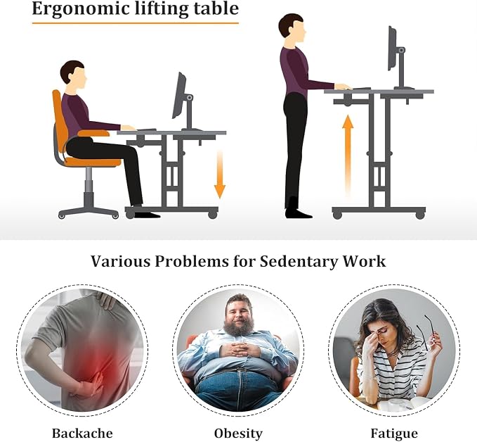 Simple Deluxe Split Top Rotating Standing Desk on Wheels – 23.6" Manual Adjustable Height Mobile Laptop Computer Table – Sit Stand Rolling Workstation with Tilt Function – Brown