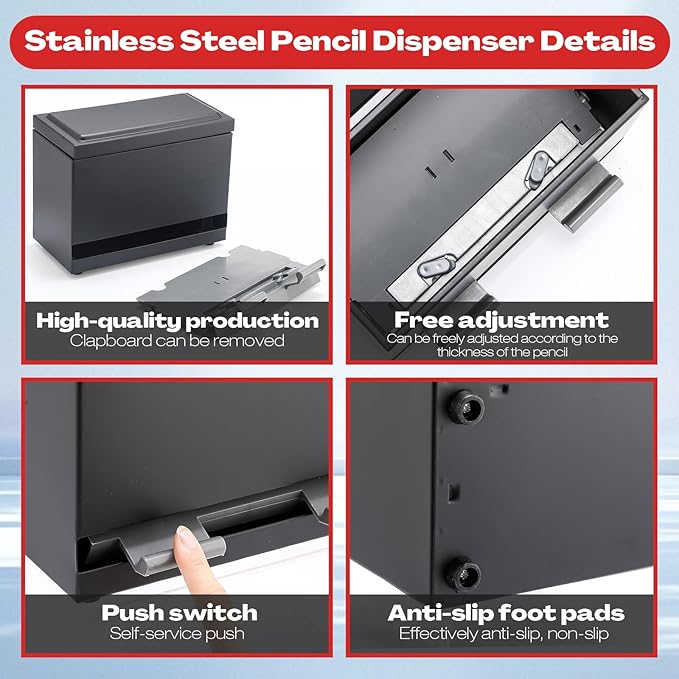 201 Pcs Stainless Steel Pencil Dispenser Kit for Classroom Metal Straw Dispenser with 200 HB Pencils Back to School Supplies Pen Holder for Classroom Desk Teacher Must Haves Office(Black)