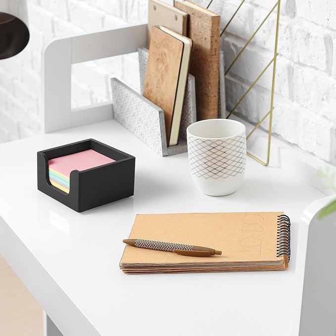 Wood Sticky Note Holder, 3 x 3 Inch Post It Note Dispenser for Office Desk Accessories, Self Stick Note Pad Holder, Memo Pad Holder Dispenser Organizer for School Office Desk Supplies, Black