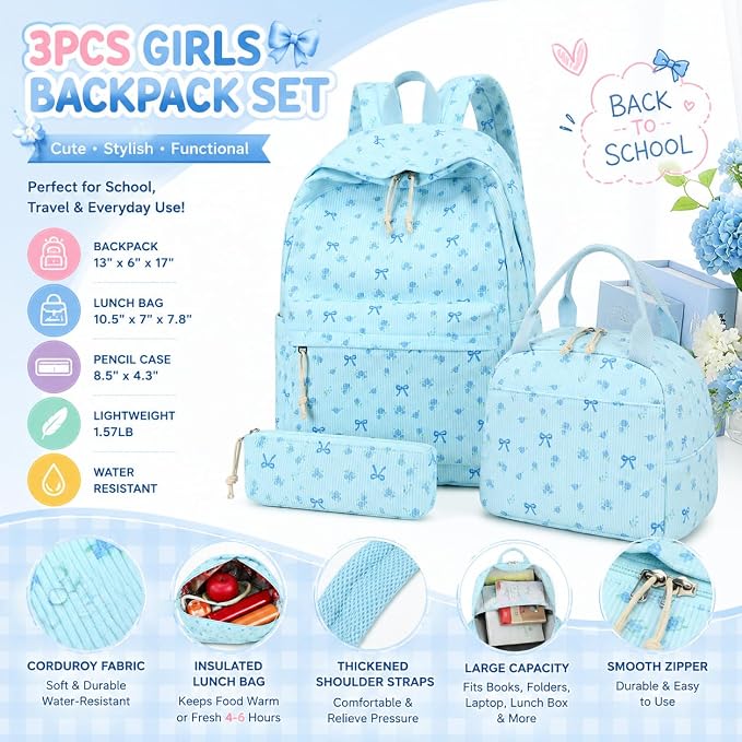 BTOOP School Backpacks for Teen Girls Bookbags Lightweight Kids Backpack School Bags Set with Lunch Box Pencil Case