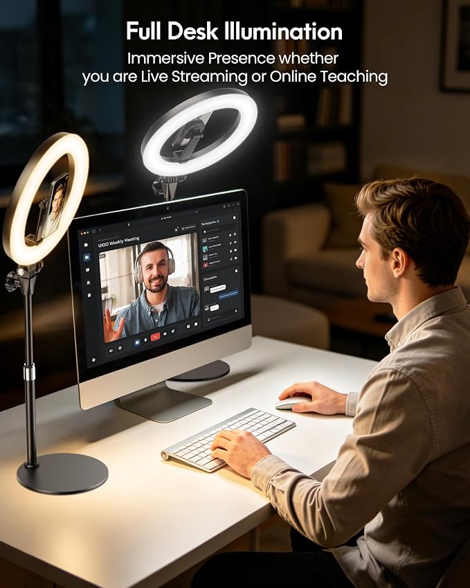 Upgrade 10.5" Ring Light for Desk with Magnetic Phone Holder, 30 Light Modes, Adjustable Zoom Lighting for Computer, Desk Light for Video Calls, Circle Light for Video Recording, Conference, Streaming