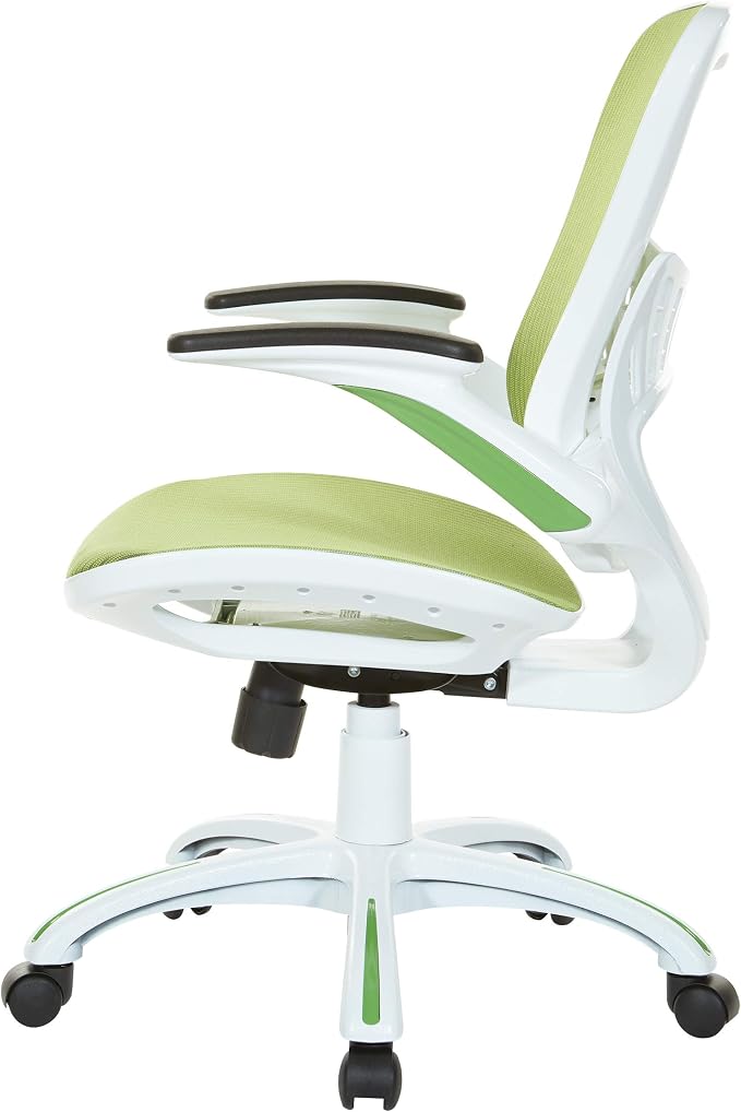 OSP Home Furnishings Riley Ventilated Manager's Office Desk Chair with Breathable Mesh Seat and Back, White Base with Green