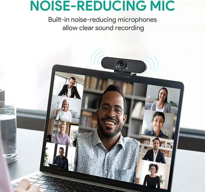 1080p Webcam with Dual Stereo Microphones & Privacy Cover, Full HD USB Desktop Web Computer Camera with Auto Light Correction for Video Conferences, Compatible with Windows & Mac, PC & Laptop