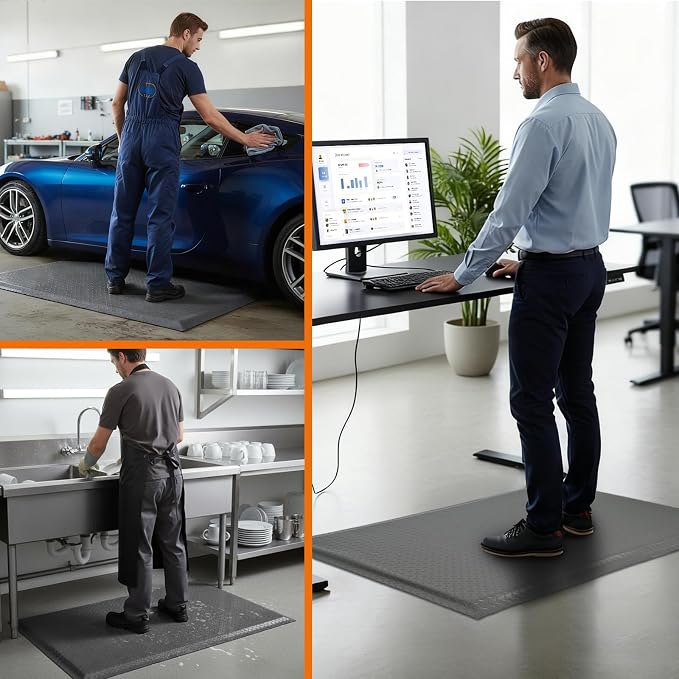 Nisorpa Anti Fatigue Mats Industrial 3' x 5' Ergonomic Standing Mat 15/16" Extra Thick Shop Floor Mat Kitchen Mats Heavy Duty Commercial Diamond Plate Support for Leg & Back Pain,Grey