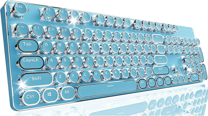 SEUNKWANG EWEADN TK950 Typewriter Keyboard Wireless Mechanical Keyboard, 104 Keys Aesthetic Typewriter Keyboards with White Backlit, Anti-Ghosting, Blue Switch Bluetooth/2.4GHz/Wired Keyboards-Blue