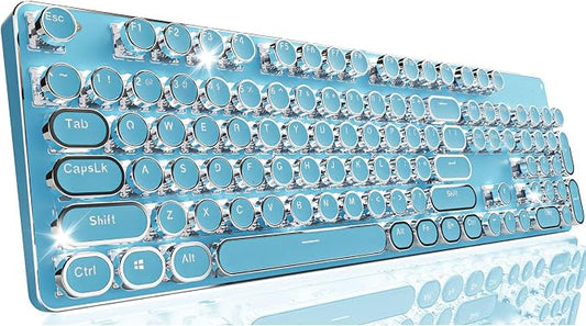 SEUNKWANG EWEADN TK950 Typewriter Keyboard Wireless Mechanical Keyboard, 104 Keys Aesthetic Typewriter Keyboards with White Backlit, Anti-Ghosting, Blue Switch Bluetooth/2.4GHz/Wired Keyboards-Blue