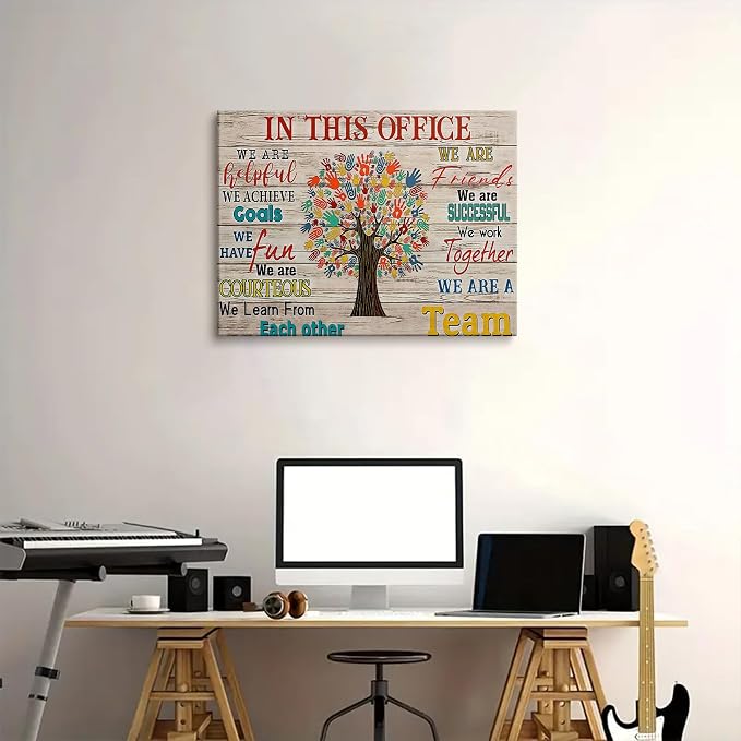 HDXUFJQ Office Inspirational Wall Art In This Office Canvas Wall Decor Team Rules Motivation Positive Quotes Pictures Prints Teamwork Painting for Home Ready to hang(12"x16")