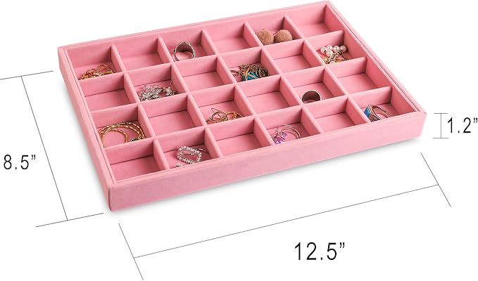 Jewelry Trays for Drawer,Set of 2 Jewelry Organizer and Storage | Velvet Material,Stackable,Adjustable Dividers,Drawer Inserts for Rings Studs Bracelet,Earring Organizer for Women Girls