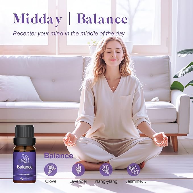 ASAKUKI Essential Oils for Diffuser – 6 Mood Essential Oil Blends (Breathe, Uplift, Sensual, Balance, Unwind, Rest) for Morning to Night Rituals, Home & Daily Use
