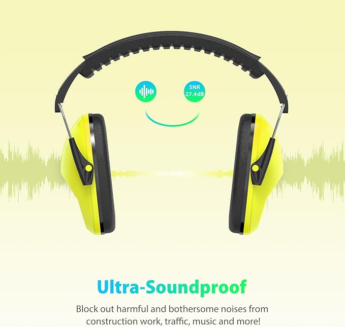 Ear Protection for Kid: EM100 SNR27.4 Kids Noise Cancelling Headphones with Adjustable Headband - Kid Hearing Protection for Monster Truck Mowing Demo Derby and Concert - Yellow