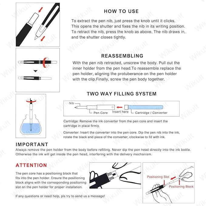 Jinhao 20 Press Fountain Pen, Dark Blue Retractable Fine Nib with Ink Converter Set (Silver Clip)